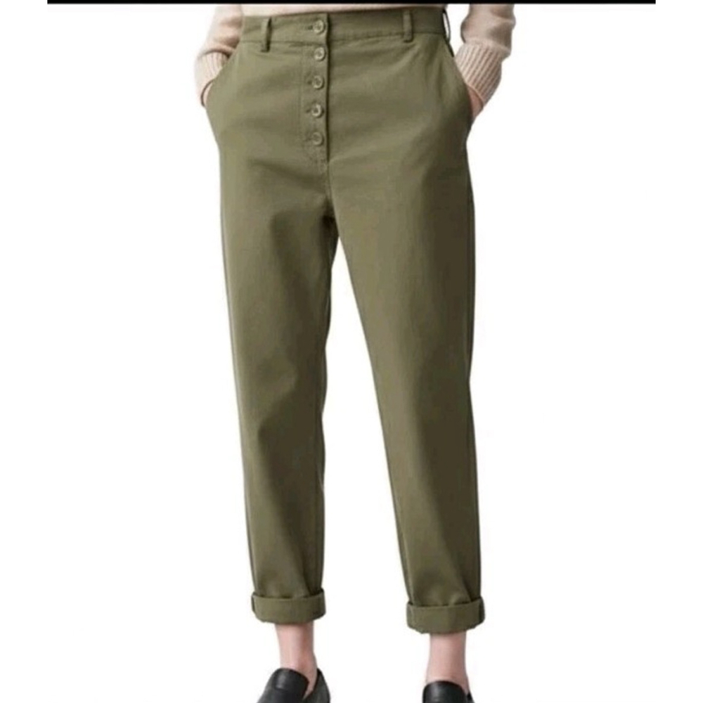 COS Olive Green Cropped High-Waist Button-Front Trousers